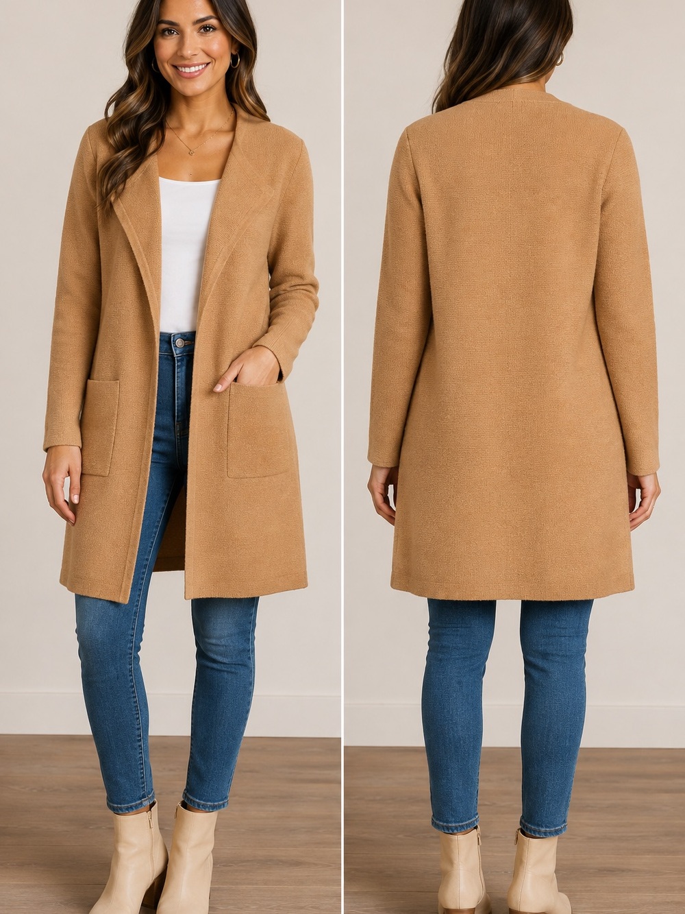 ANRABESS Open Front Long
Cardigan Coatigan Size Small Camel